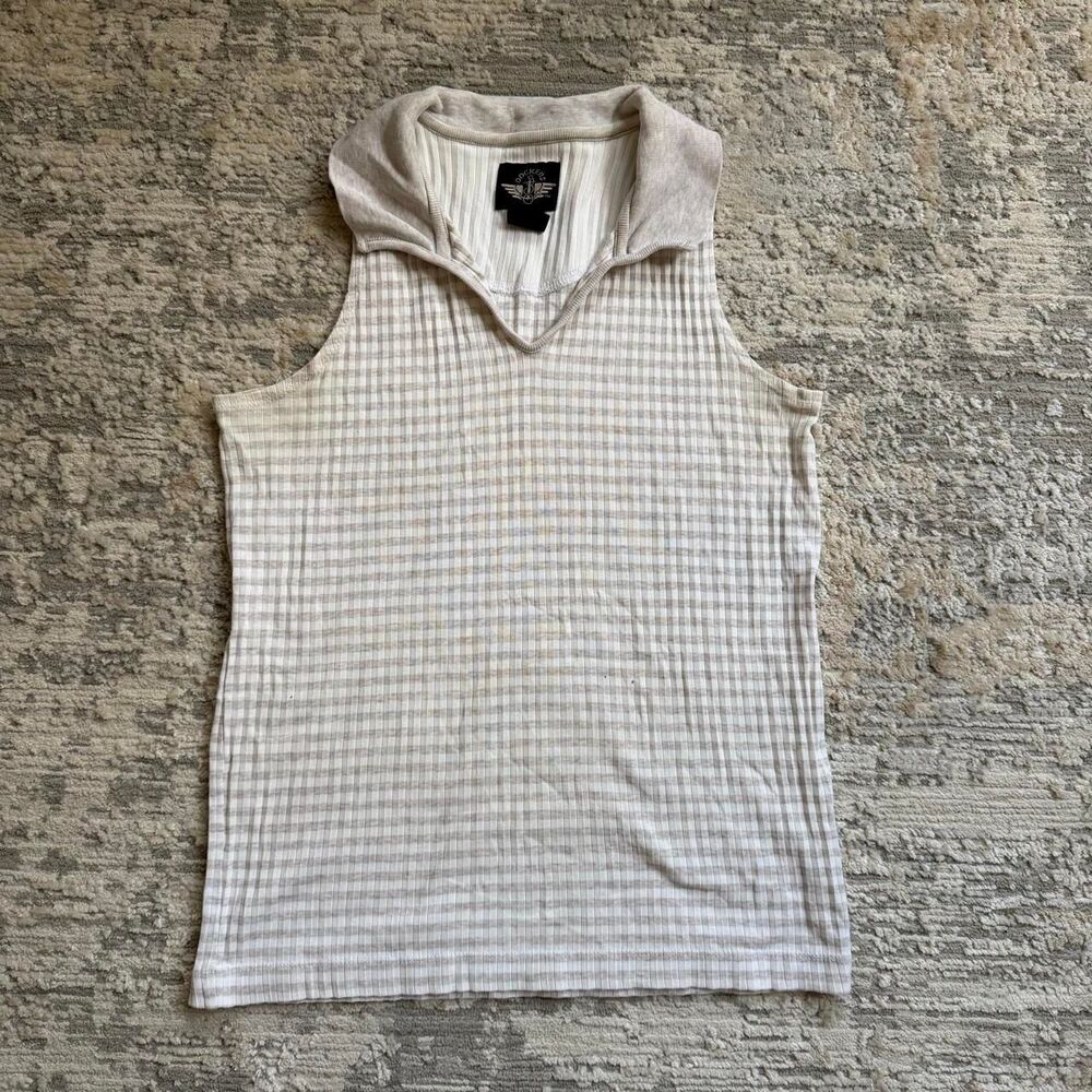 vintage Dockers 100% cotton white and beige striped collared tank top sz small